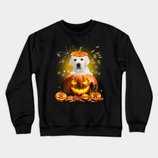 White Labrador Spooky Halloween Pumpkin Dog Head Crewneck Sweatshirt